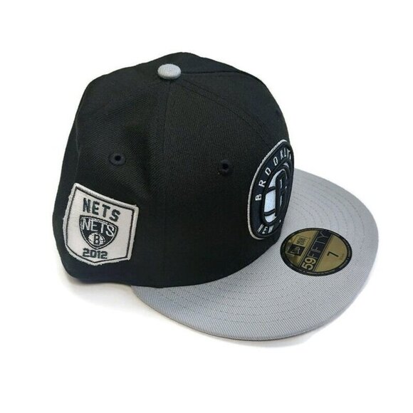 59Fifty New Era Mens Size 7 NBA Brooklyn Nets Fitted Hat Cap Pennant Patch Black - Picture 3 of 7